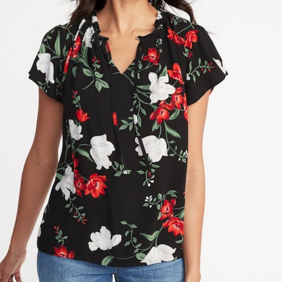 Old Navy Tops - NEW Ruffled Tie-Neck Floral-Print Blouse for Women